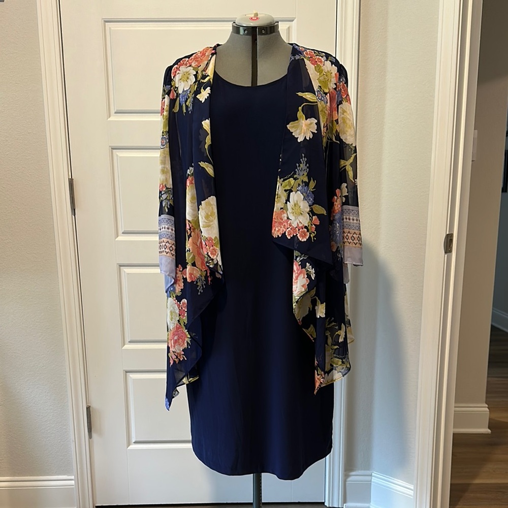 Floral Kimono with Navy Dress